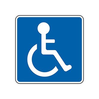 A symbol for accessibility. It shows a seated person in a wheelchair against a blue background. | © Parkplatz für mobilitätseingeschränkte Personen