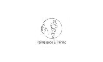 Ein minimalistisches Logo, das eine Hand und eine laufende Figur zeigt. Der Text darunter lautet "Heilmassage & Training". | © Florian Nyer Logo