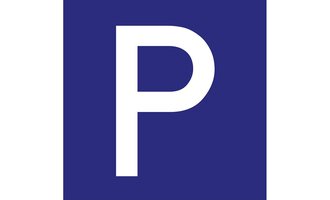 The image shows a simple letter "P" in white on a blue background. It has a minimalist design. | © Logo